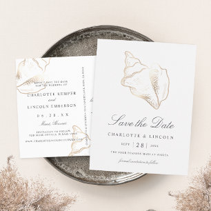 Elegant Gold Conch Shell Wedding Save the Date Aankondigingskaart