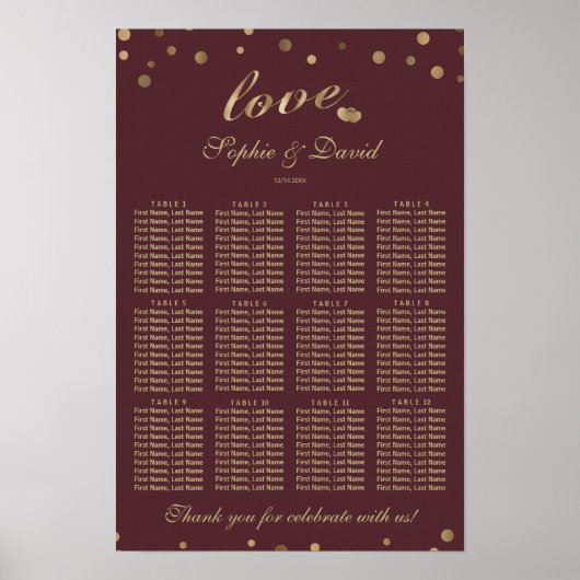 Elegant Gold Confetti Love Burgundy SeedChart Poster (Voorkant)