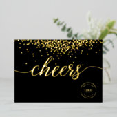 Elegant gold confetti on black Cheers logo Folie Feestdagenkaart (Staand Voorkant)