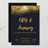 Elegant Gold Confetti op zwart | 50e verjaardag Kaart (Voorkant / Achterkant)