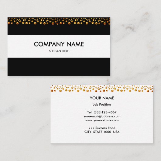 Elegant Gold Confetti op zwart-wit Visitekaartje (Voorkant / Achterkant)