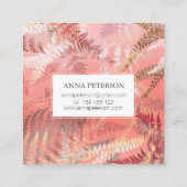 Elegant Gold Coral Pink Fern Leaves Vierkante Visitekaartje (Achterkant)