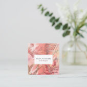 Elegant Gold Coral Pink Fern Leaves Vierkante Visitekaartje (Staand voorkant)