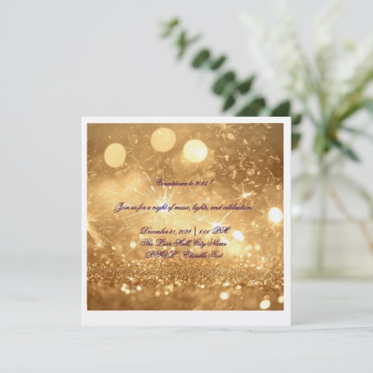 Elegant Gold Countdown New Year 2025 Invitation  (Debout devant)