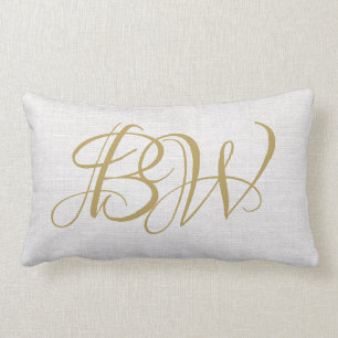Elegant Gold Couples Monogram Initialen White Line Kussen