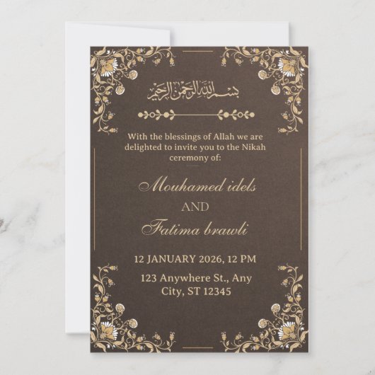 Elegant Gold & Cream Arabic Wedding Invitation (Devant)
