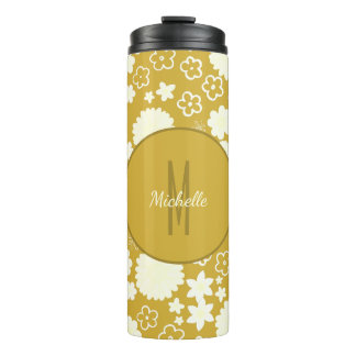 ELEGANT GOLD CREAM FLOWER MONOGRAM GOLDEN FLORAL THERMOSBEKER