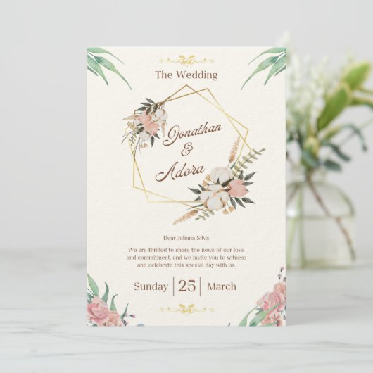Elegant Gold & Cream Minimalist Wedding Invitation (Debout devant)