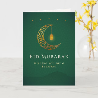 Elegant Gold Crescent Moon Eid Mubarak Greeting Kaart