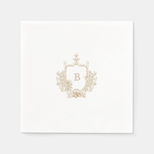 Elegant Gold Crest Monogram Wedding Napkin Servet (Voorkant)