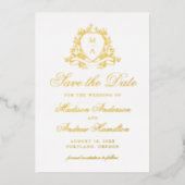 Elegant Gold Crest Monogram Wedding Save The Date Folie Uitnodiging (Voorkant)