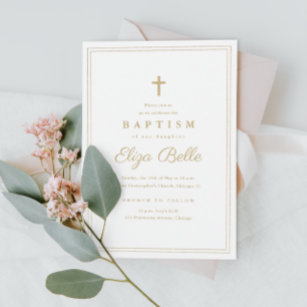 Elegant Gold Cross Baptism & Christening Kaart