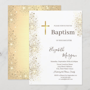 Elegant Gold Cross Baptism Gold Glitter Confetti Kaart