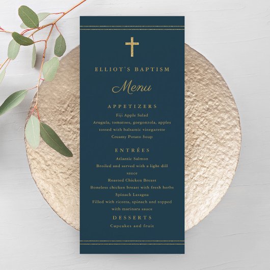 Elégant Gold Cross Baptism Menu
