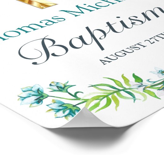 Elegant Gold Cross Baptism Reception Welcome Sign. Poster (Hoek)