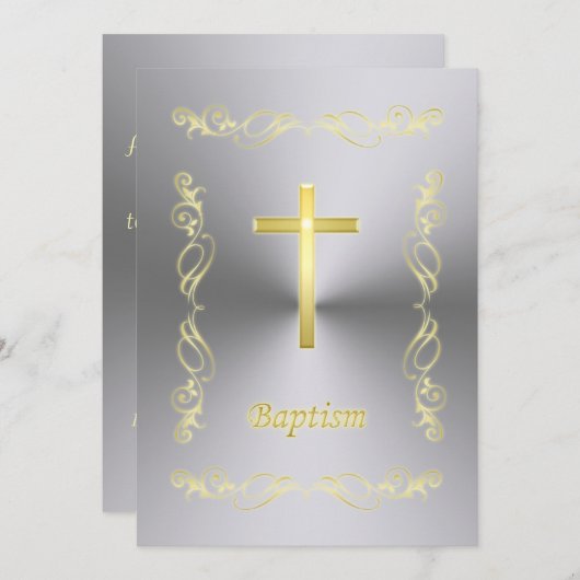 Elegant Gold Cross-Baptisme op metalen achtergrond Kaart (Voorkant / Achterkant)