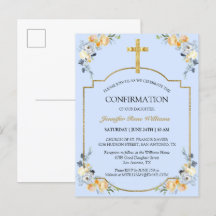 Elegant Gold Cross Blue Floral Bevestiging Invita