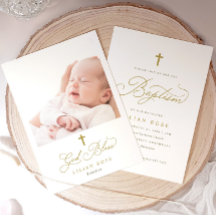 Elegant Gold Cross Calligraphy Photo Baptism