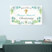 Elegant Gold Cross Christening Reception Welkom Spandoek (Beurs)