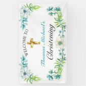 Elegant Gold Cross Christening Reception Welkom Spandoek (Verticaal)