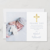 Elegant Gold Cross Photo Signature Script Baptisme Bedankkaart (Voorkant)