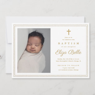 Elegant Gold Cross Religious Baptism & Christening Kaart
