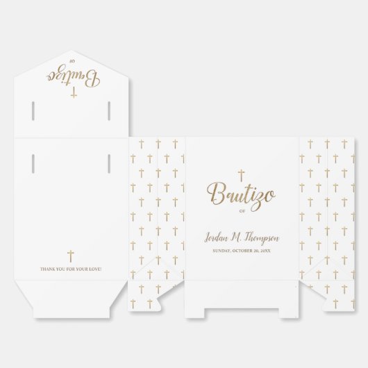 Elegant Gold Cross White Bautizo Personalized Bedankdoosjes (Ongevouwen)
