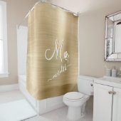 Elegant Gold Custom Monogram Name Flower Douchegordijn (In situ)