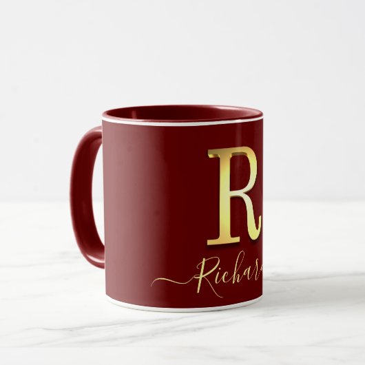 Elegant Gold Custom Monogram R Name Mok (Voorkant links)