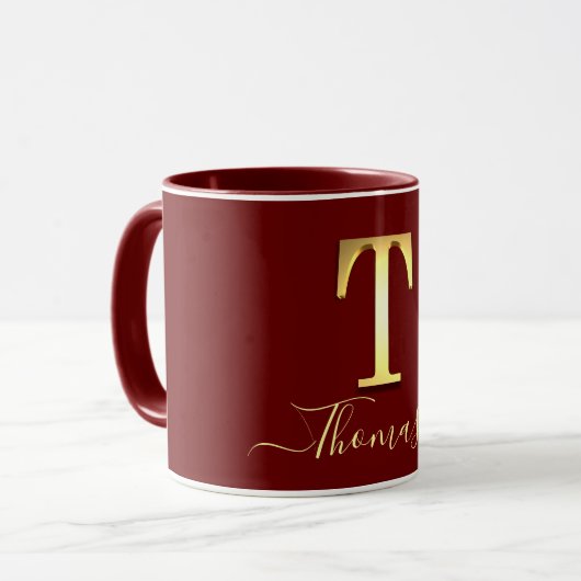 Elegant Gold Custom Monogram T Name Mok (Voorkant links)