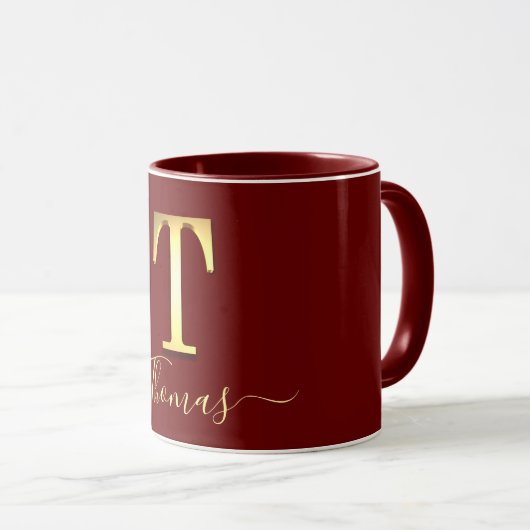 Elegant Gold Custom Monogram T Name Mok (Voorkant rechts)