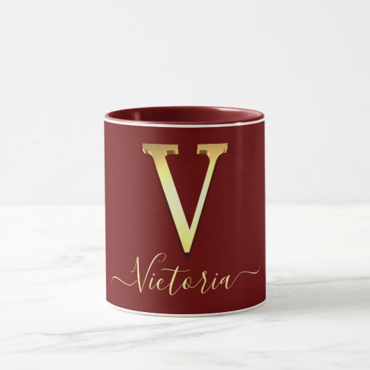 Elegant Gold Custom Monogram V Name Mok (Midden)