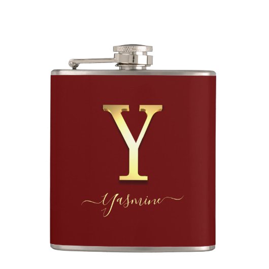 Elegant Gold Custom Monogram Y Name Flask Heupfles (Voorkant)