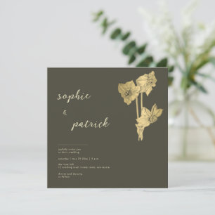 Elegant Gold Daffodils minimalistisch lentuwhuweli Kaart