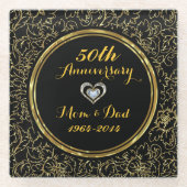 Elegant Gold Damask 50e Jubileum Glazen Onderzetter (Voorkant)