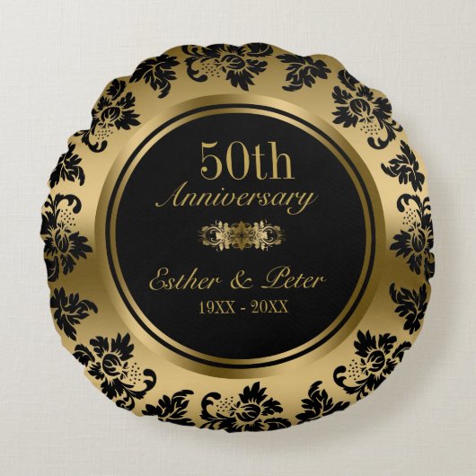 Elegant Gold Damask 50th Wedding Jubileum Rond Kussen (Voorkant)
