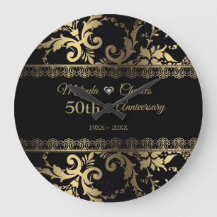 Elegant Gold Damask en Lace Grote Klok