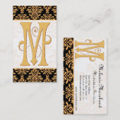 Elegant Gold Damask Initiaal M Monogram Visitekaartje (Voorkant / Achterkant)