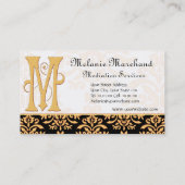 Elegant Gold Damask Initiaal M Monogram Visitekaartje (Achterkant)