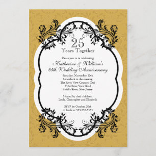 Elegant Gold Damask Jubileum Party Kaart