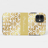 Elegant Gold Damask Monogram iPhone Case (Achterkant (horizontaal))