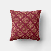 Elegant Gold Damask Monogram op Bourgogne Kussen (Achterkant)