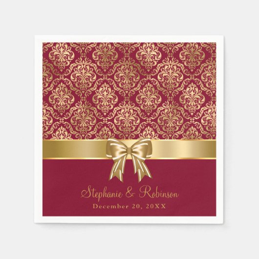 Elegant Gold Damask op Bourgogne bruiloft Servet (Voorkant)