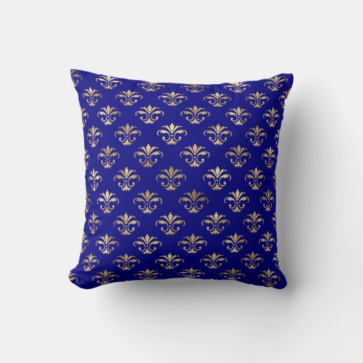 Elegant Gold Damask op marineblauw Sierkussen (Voorkant)