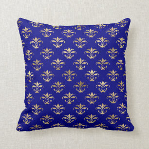 Elegant Gold Damask op marineblauw Sierkussen