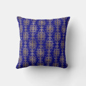 Elegant Gold Damask op marineblauw Sierkussen (Achterkant)