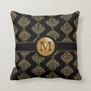 Elegant Gold Damask Pattern Monogram Kussen