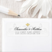 Elegant  Gold Damask Script Weduwadres Etiket (Insitu)