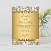 Elegant Gold Damask White Silver Diamond Birthday Kaart (Staand voorkant)