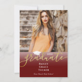 Elégant Gold Dark Red Photo Graduation Invitation (Devant)